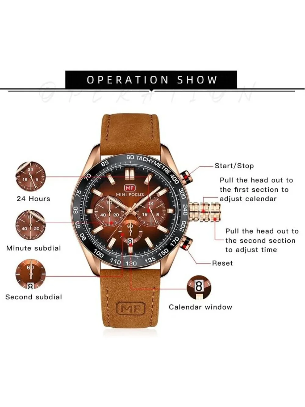 Men's Brown Analog Quartz Waterproof Chronograph Classic Stylish Casual Watch